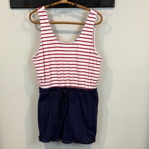 NWT Doe and Rae Nautical Patriotic Stripe Romper with Pockets Size Large